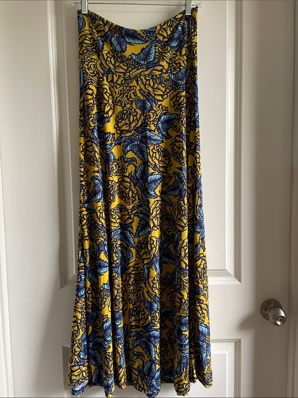 2 for $20 LuLaRoe Maxi Skirt yellow with Blue Floral Leaves